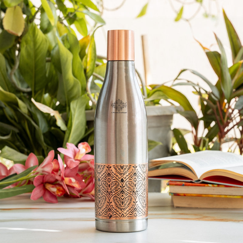 Half Embossed Copper Bottle with Lacquer Coated Finish With Nickel Plating