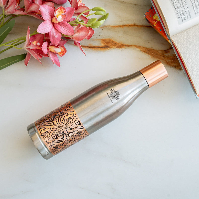 Half Embossed Copper Bottle with Lacquer Coated Finish With Nickel Plating