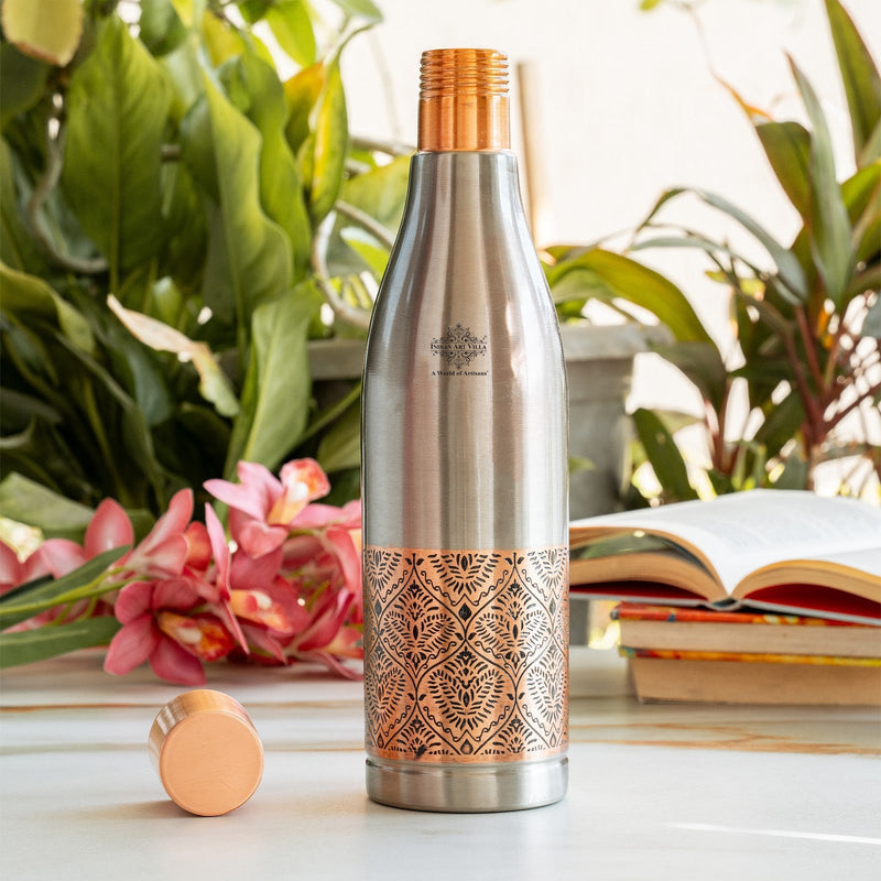 Half Embossed Copper Bottle with Lacquer Coated Finish With Nickel Plating