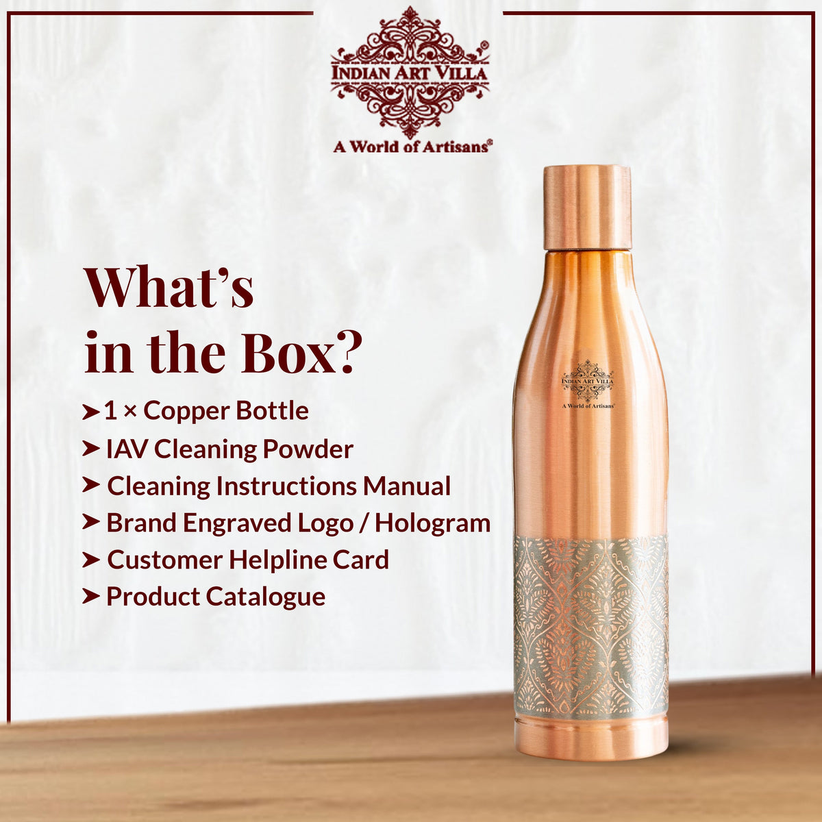 Pure Copper Bottle - Half Embossed Authentic Design