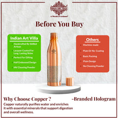Pure Copper Bottle - Half Embossed Authentic Design