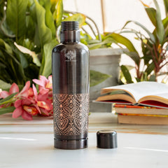 Pure Copper Bottle With Antique Finish Half Embossed- 750 ML