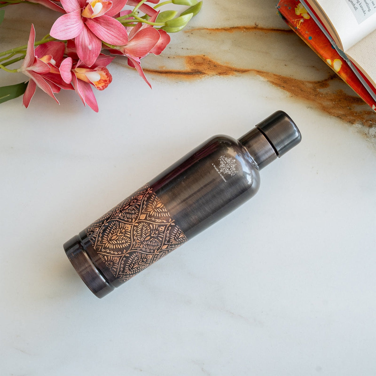 Pure Copper Bottle With Antique Finish Half Embossed- 750 ML