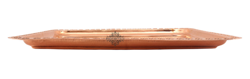 Pure Copper Engraved Flower Design Tray | Serving Tea Coffee Water Dishes | Home Hotel Restaurant Tableware