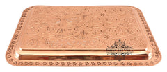 Pure Copper Engraved Flower Design Tray | Serving Tea Coffee Water Dishes | Home Hotel Restaurant Tableware