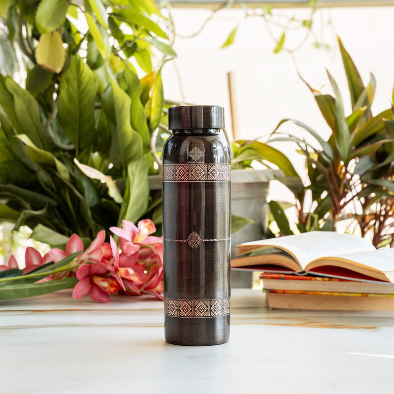 Copper Antique Finish Bottle With Embossed Design - 900 ML