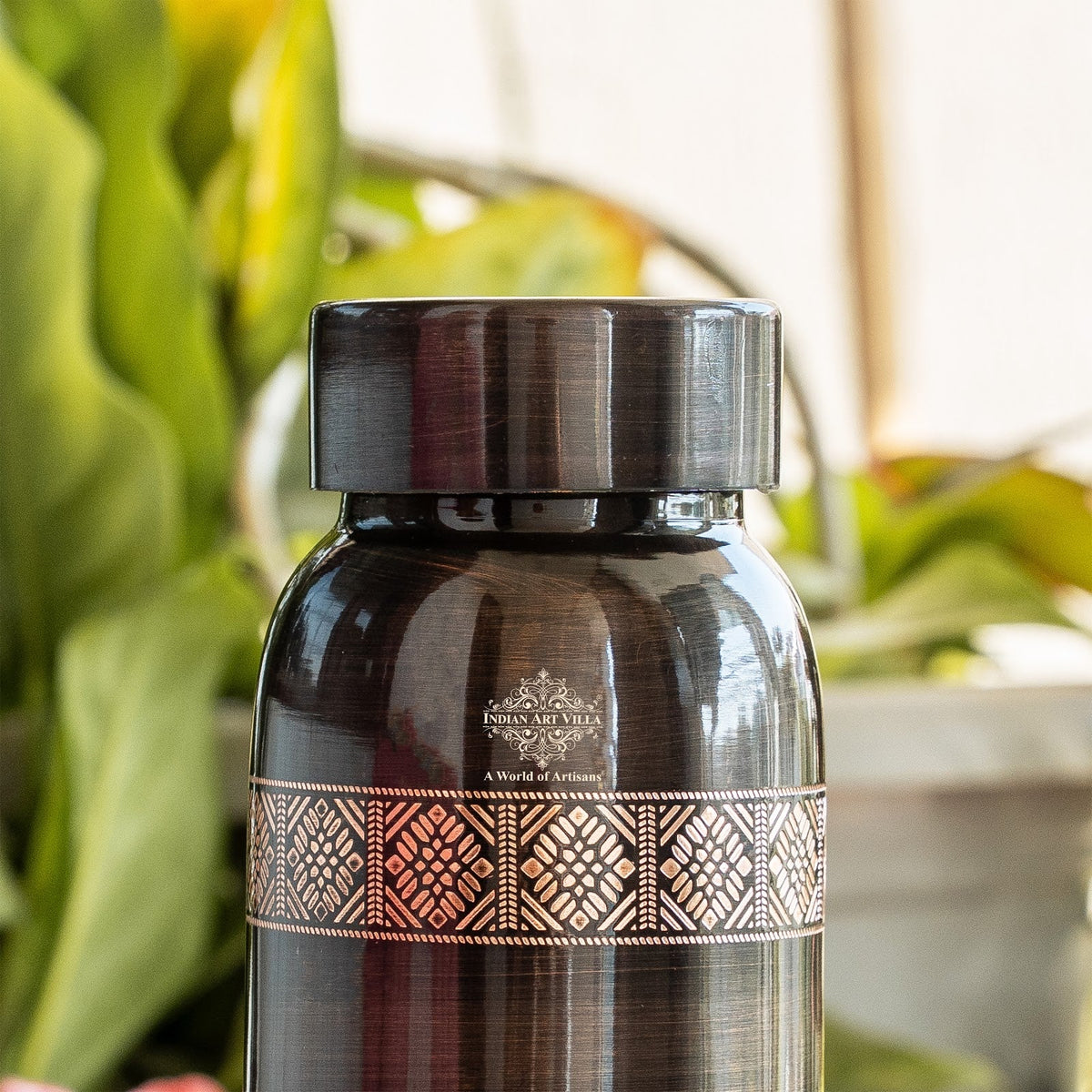 Copper Antique Finish Bottle With Embossed Design - 900 ML
