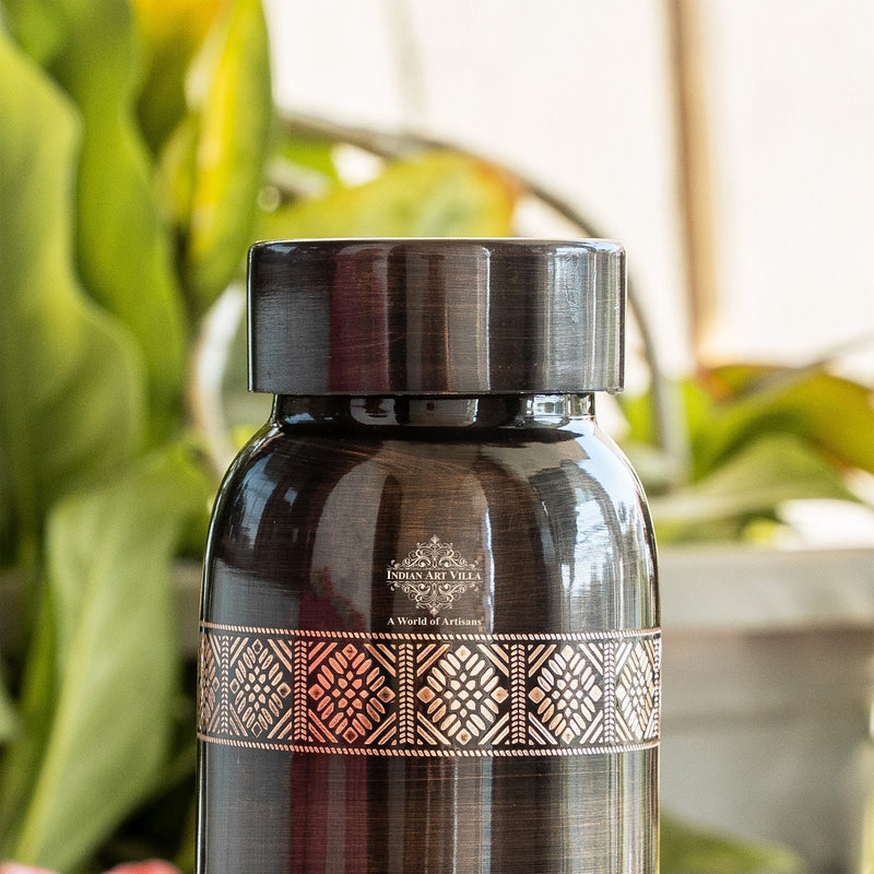 Copper Antique Finish Bottle With Embossed Design - 900 ML