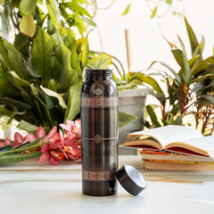 Copper Antique Finish Bottle With Embossed Design - 900 ML
