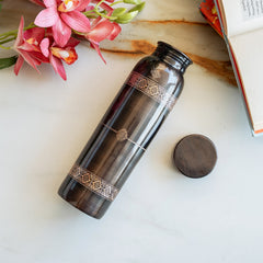 Copper Antique Finish Bottle With Embossed Design - 900 ML