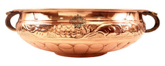 Copper Embossed Design Urli with Brass handles Decorative Platter