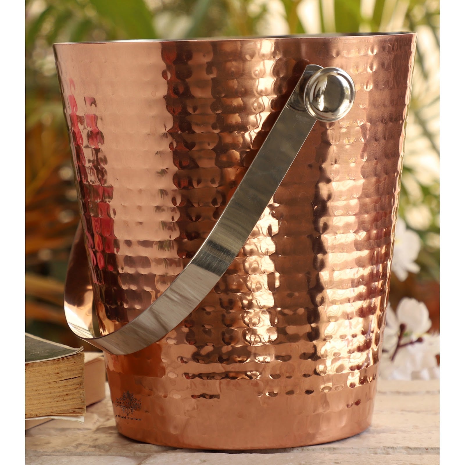 Copper Ice Bucket With Tin Lining Inside & Hammered Design