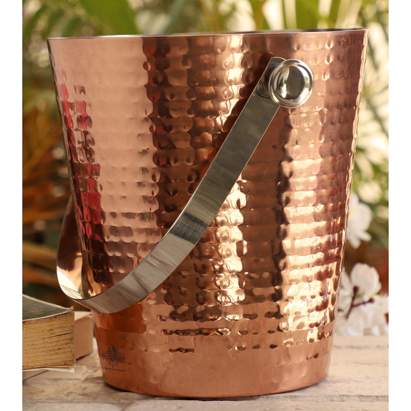 Copper Ice Bucket With Tin Lining Inside & Hammered Design