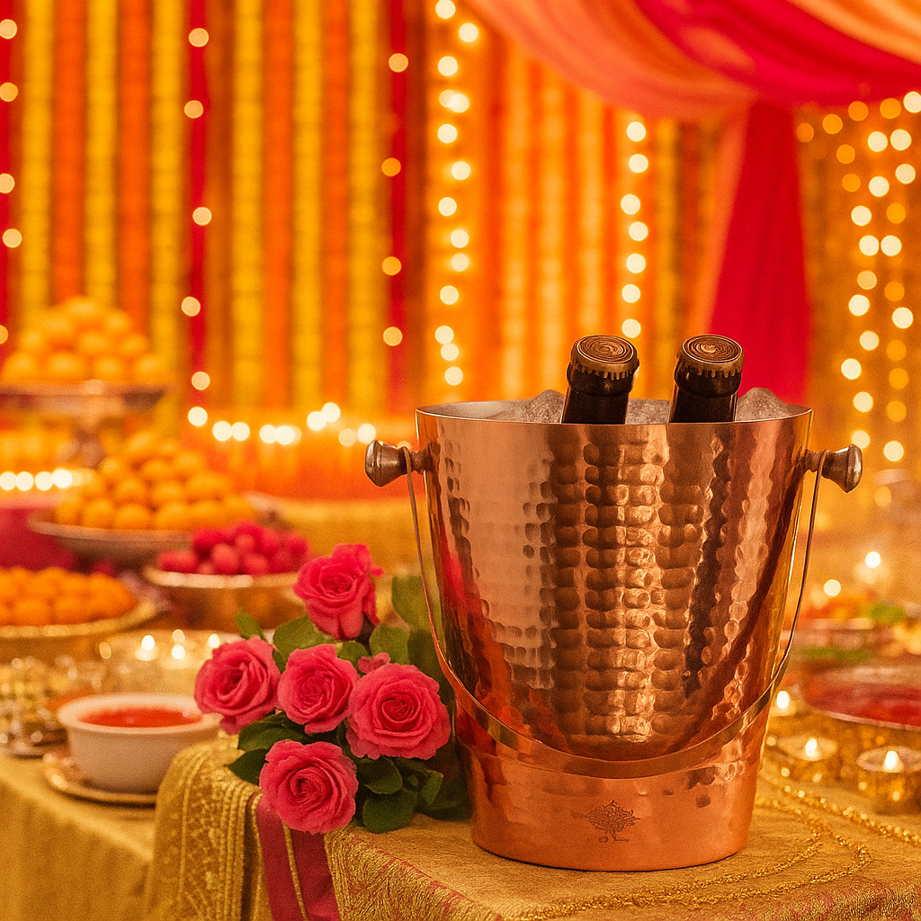 Copper Ice Bucket With Tin Lining Inside & Hammered Design