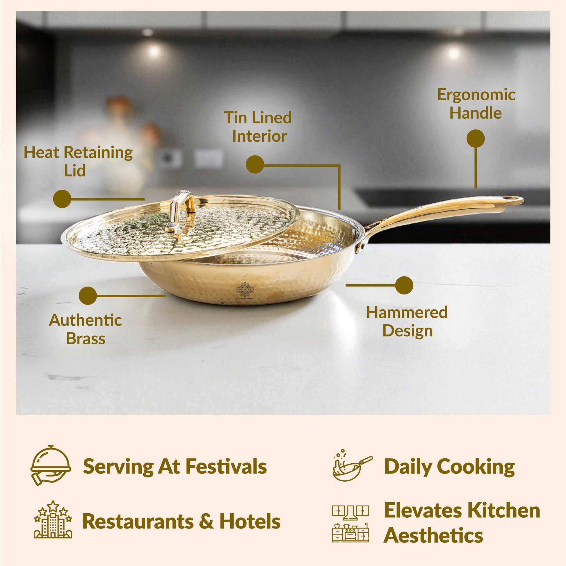 Pure Brass Sauce Pan with Lid, Handle and Tin Lining Inside