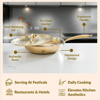 Pure Brass Sauce Pan with Lid, Handle and Tin Lining Inside