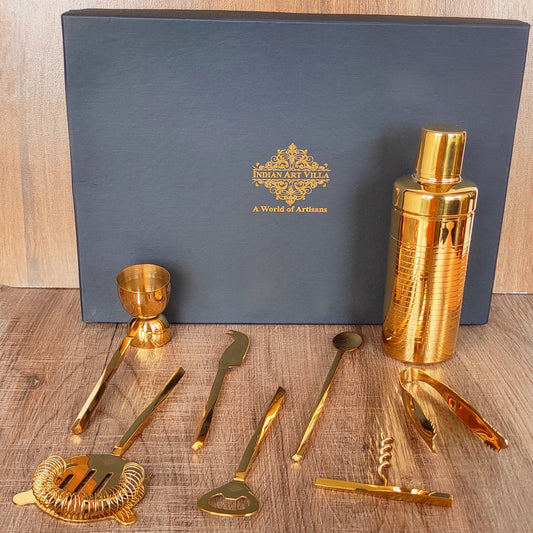 S/S Gold & Black Gold Shine Finish 8 Pcs Bar Set