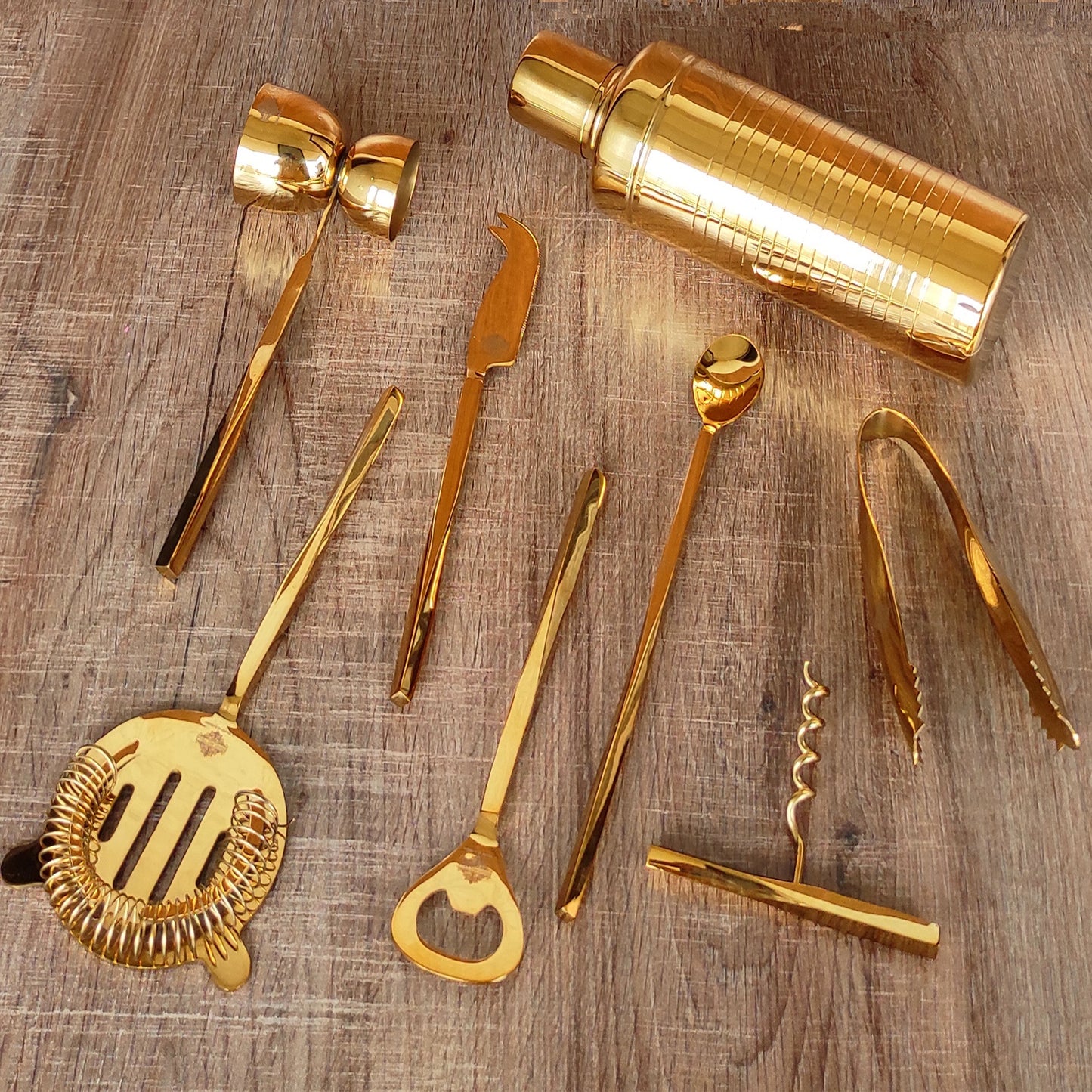 S/S Gold & Black Gold Shine Finish 8 Pcs Bar Set
