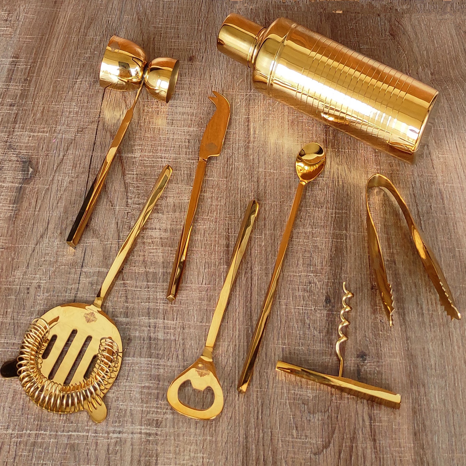 S/S Gold & Black Gold Shine Finish 8 Pcs Bar Set