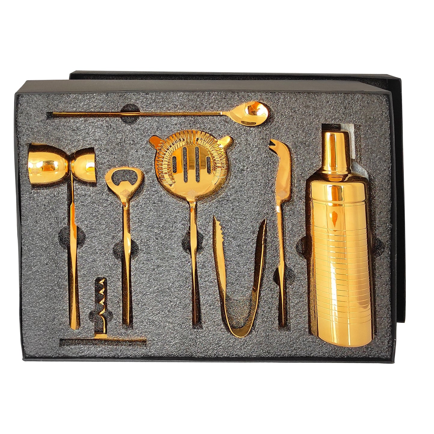 S/S Gold & Black Gold Shine Finish 8 Pcs Bar Set