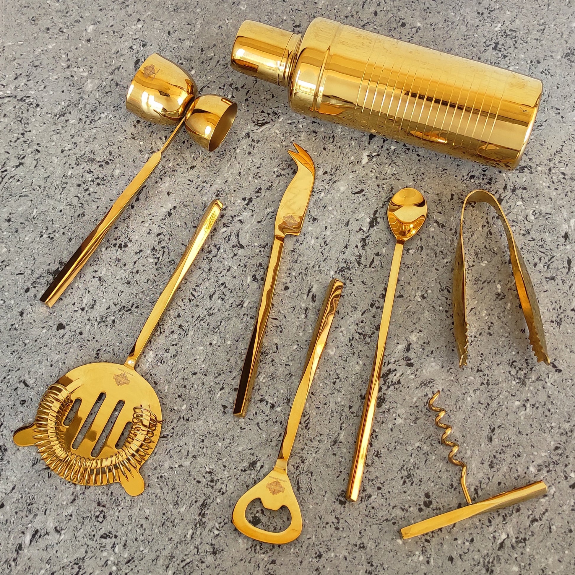 S/S Gold & Black Gold Shine Finish 8 Pcs Bar Set