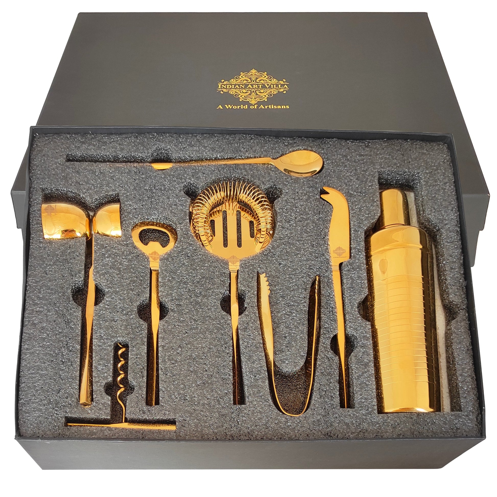 S/S Gold & Black Gold Shine Finish 8 Pcs Bar Set