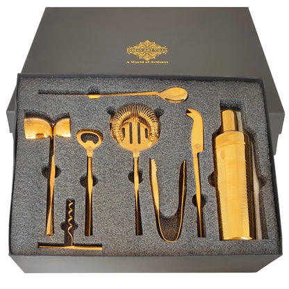 S/S Gold & Black Gold Shine Finish 8 Pcs Bar Set