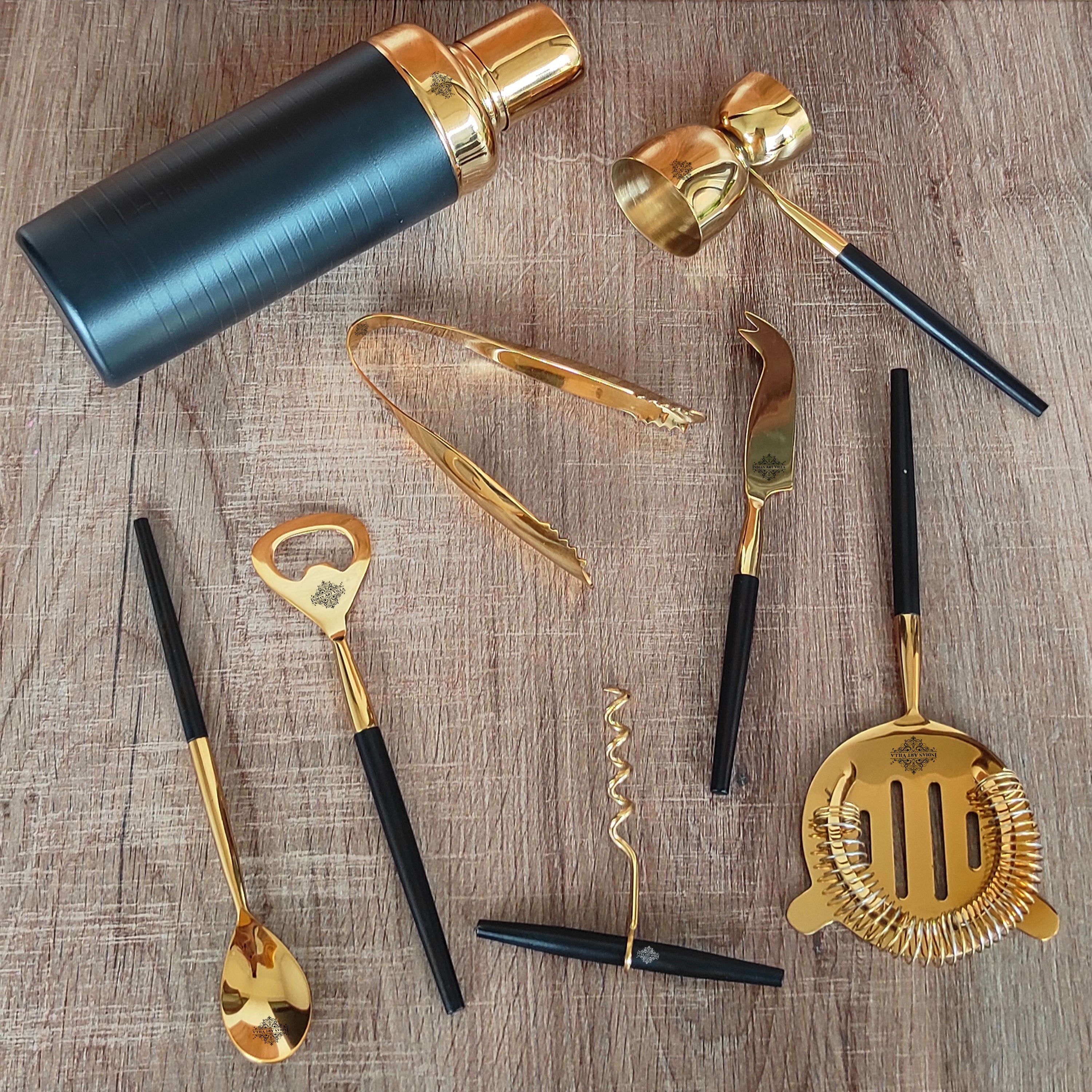 S/S Gold & Black Gold Shine Finish 8 Pcs Bar Set
