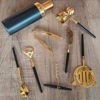 S/S Gold & Black Gold Shine Finish 8 Pcs Bar Set