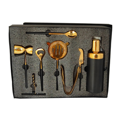 S/S Gold & Black Gold Shine Finish 8 Pcs Bar Set