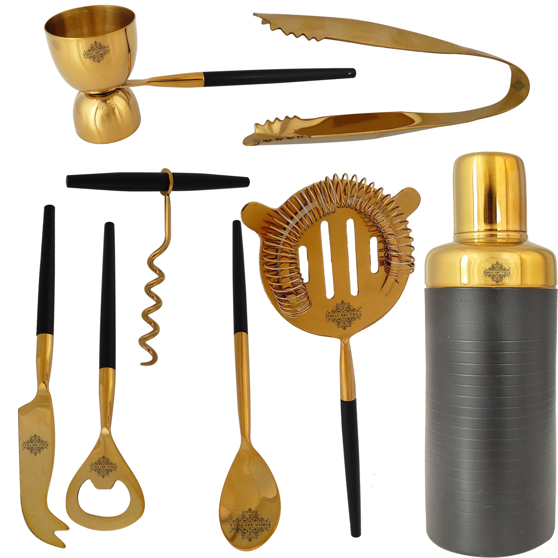 S/S Gold & Black Gold Shine Finish 8 Pcs Bar Set
