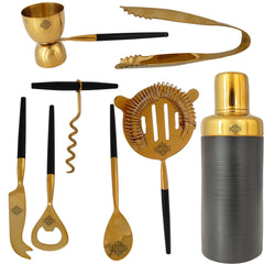 S/S Gold & Black Gold Shine Finish 8 Pcs Bar Set