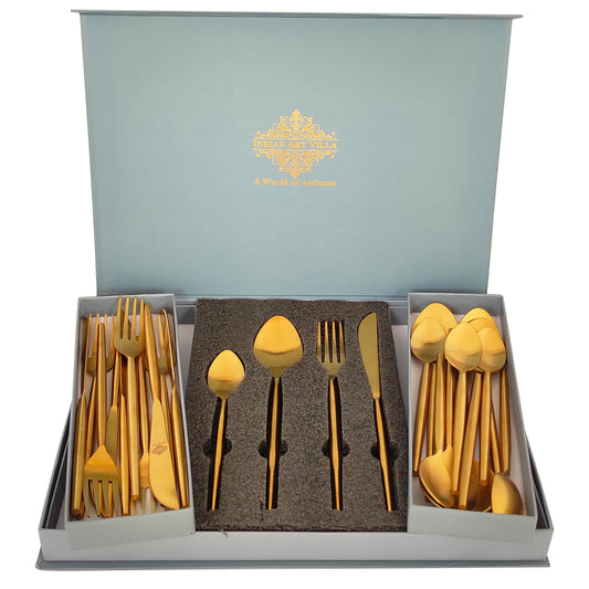 Pure Stainless Steel Gold Shine Finish Oval Cutlery Set 6x4=24 Pcs