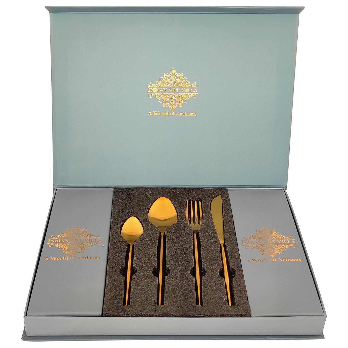 Pure Stainless Steel Gold Shine Finish Oval Cutlery Set 6x4=24 Pcs