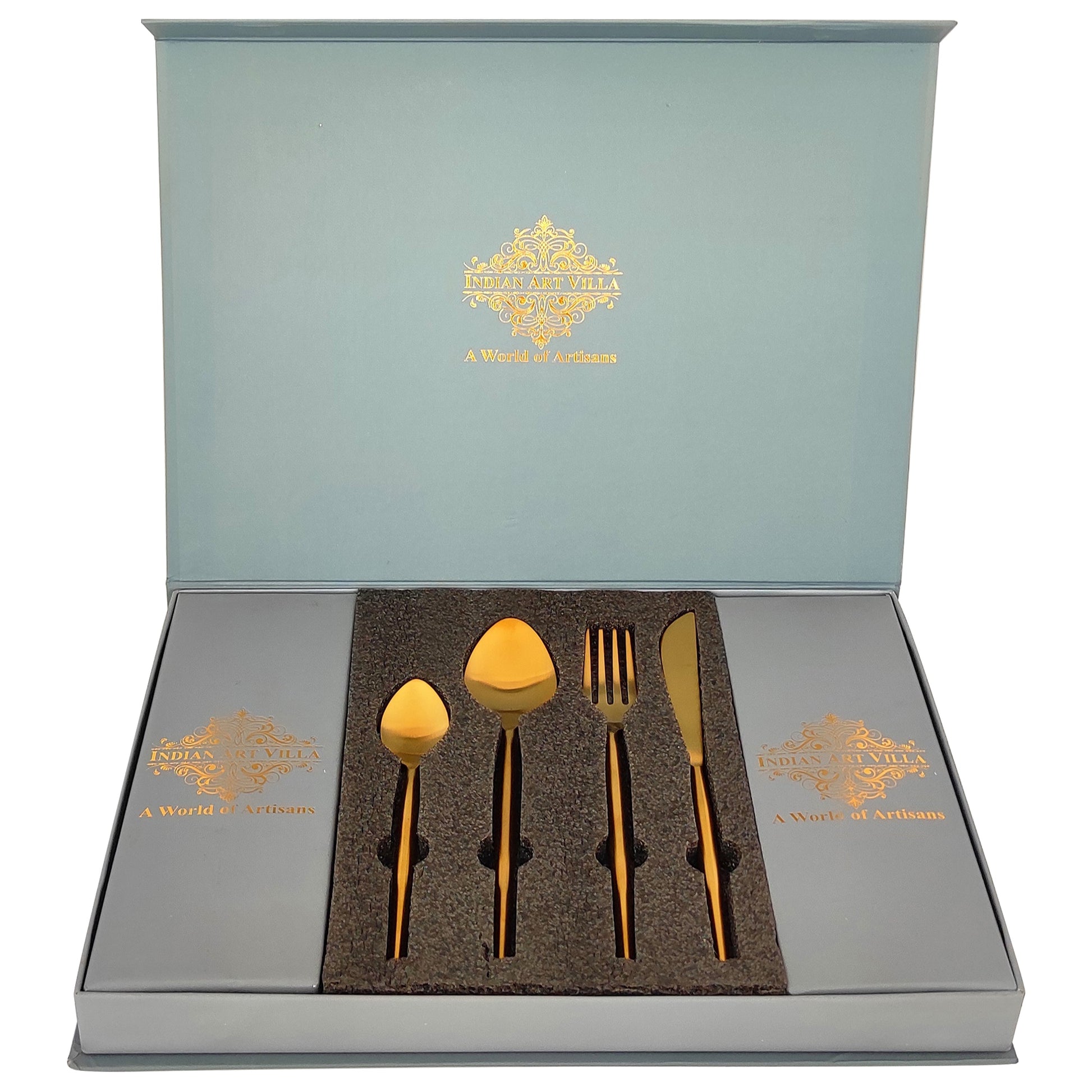 Pure Stainless Steel Gold Shine Finish Oval Cutlery Set 6x4=24 Pcs