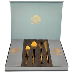 Pure Stainless Steel Gold Shine Finish Oval Cutlery Set 6x4=24 Pcs