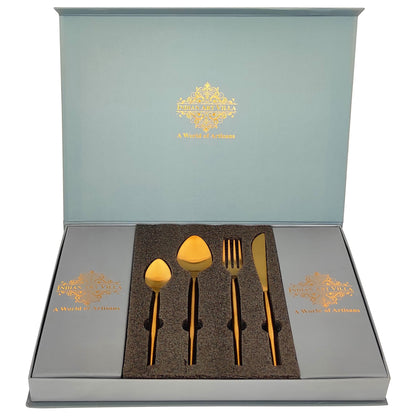 Pure Stainless Steel Gold Shine Finish Oval Cutlery Set 6x4=24 Pcs