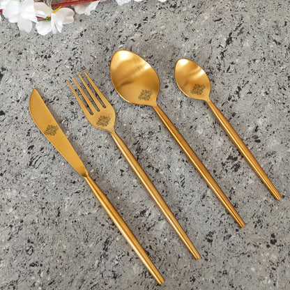 Pure Stainless Steel Gold Shine Finish Oval Cutlery Set 6x4=24 Pcs