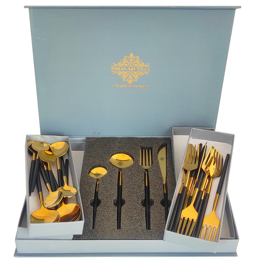 Pure Stainless Steel Black Gold Shine Finish  6x4=24 Pcs Cutlery Set