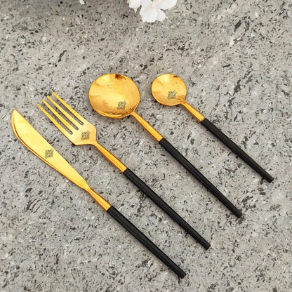 Pure Stainless Steel Black Gold Shine Finish  6x4=24 Pcs Cutlery Set