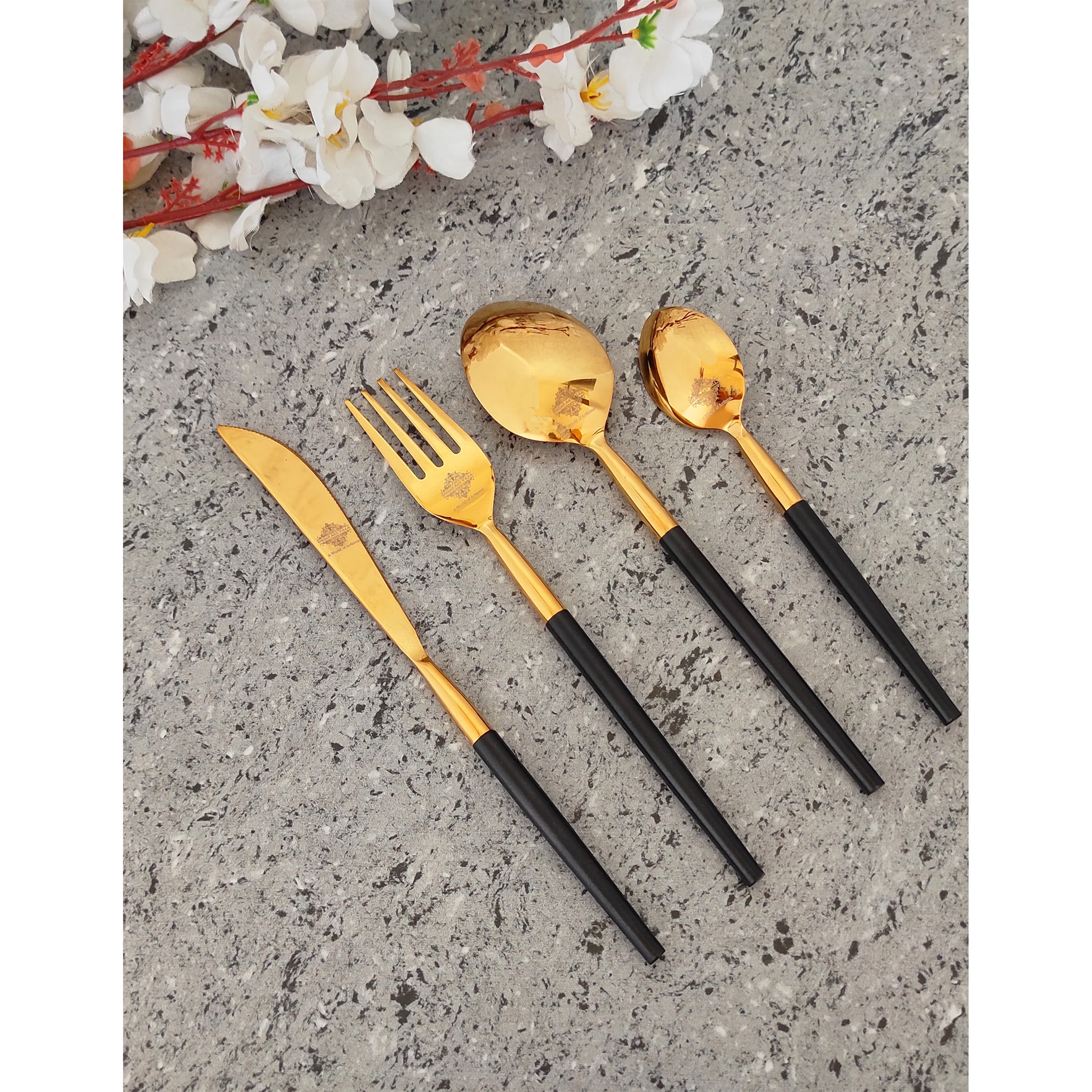 Pure Stainless Steel Black Gold Shine Finish  6x4=24 Pcs Cutlery Set