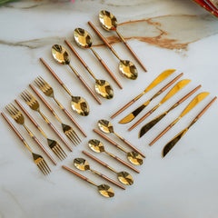 Stainless Steel Gold PVD Plating Cutlery Set with Blue Velvet Gift Box