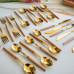 Stainless Steel Gold PVD Plating Cutlery Set with Blue Velvet Gift Box