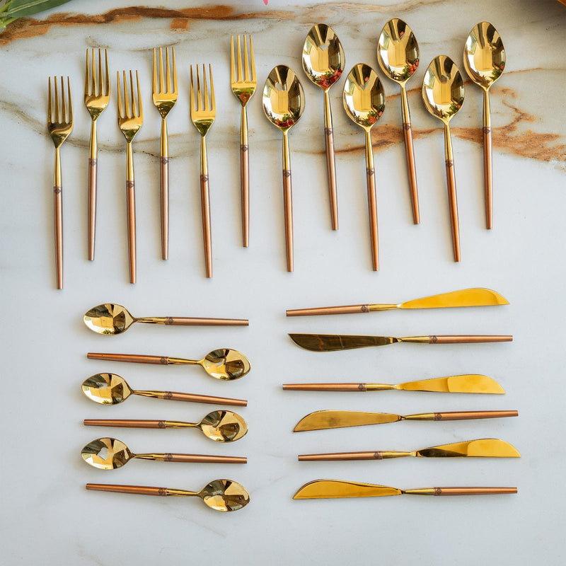 Stainless Steel Gold PVD Plating Cutlery Set with Blue Velvet Gift Box