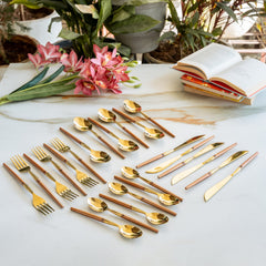 Stainless Steel Gold PVD Plating Cutlery Set with Blue Velvet Gift Box