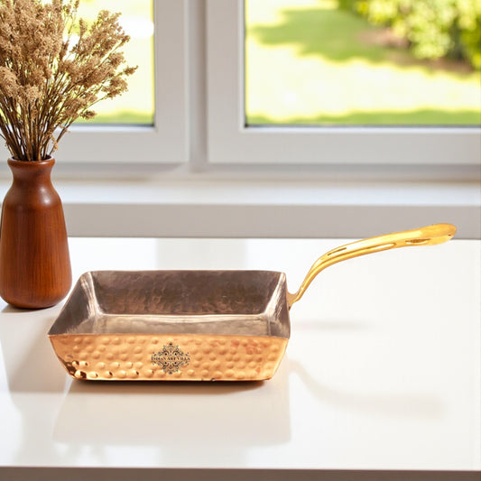 Pure Copper Hammered Design Square Pan with Inside Tin Lining 450 ML