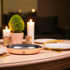 Pure Steel Copper Plain Oval Pan Inside Tin Lining with Brass Handle