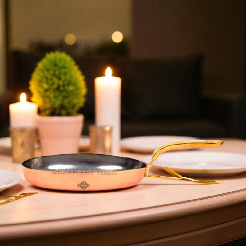 Pure Steel Copper Plain Oval Pan Inside Tin Lining with Brass Handle