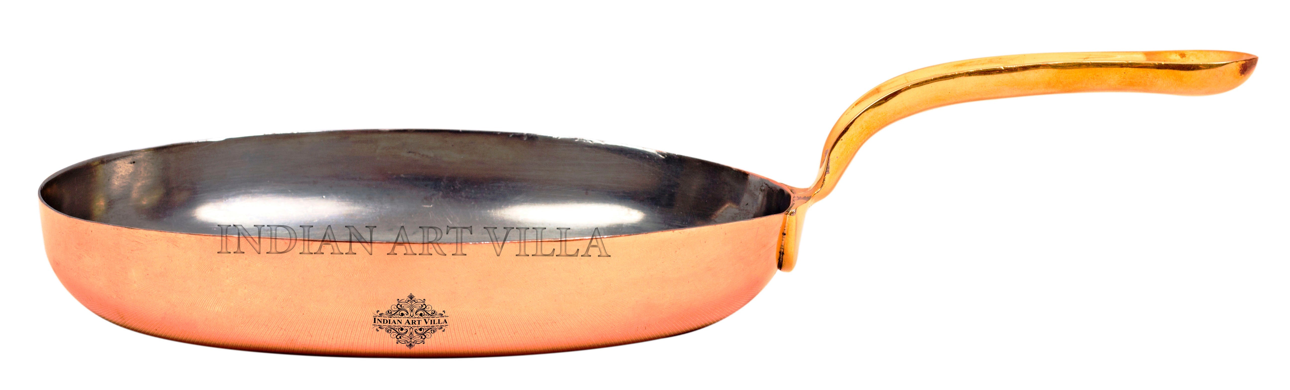 Pure Steel Copper Plain Oval Pan Inside Tin Lining with Brass Handle