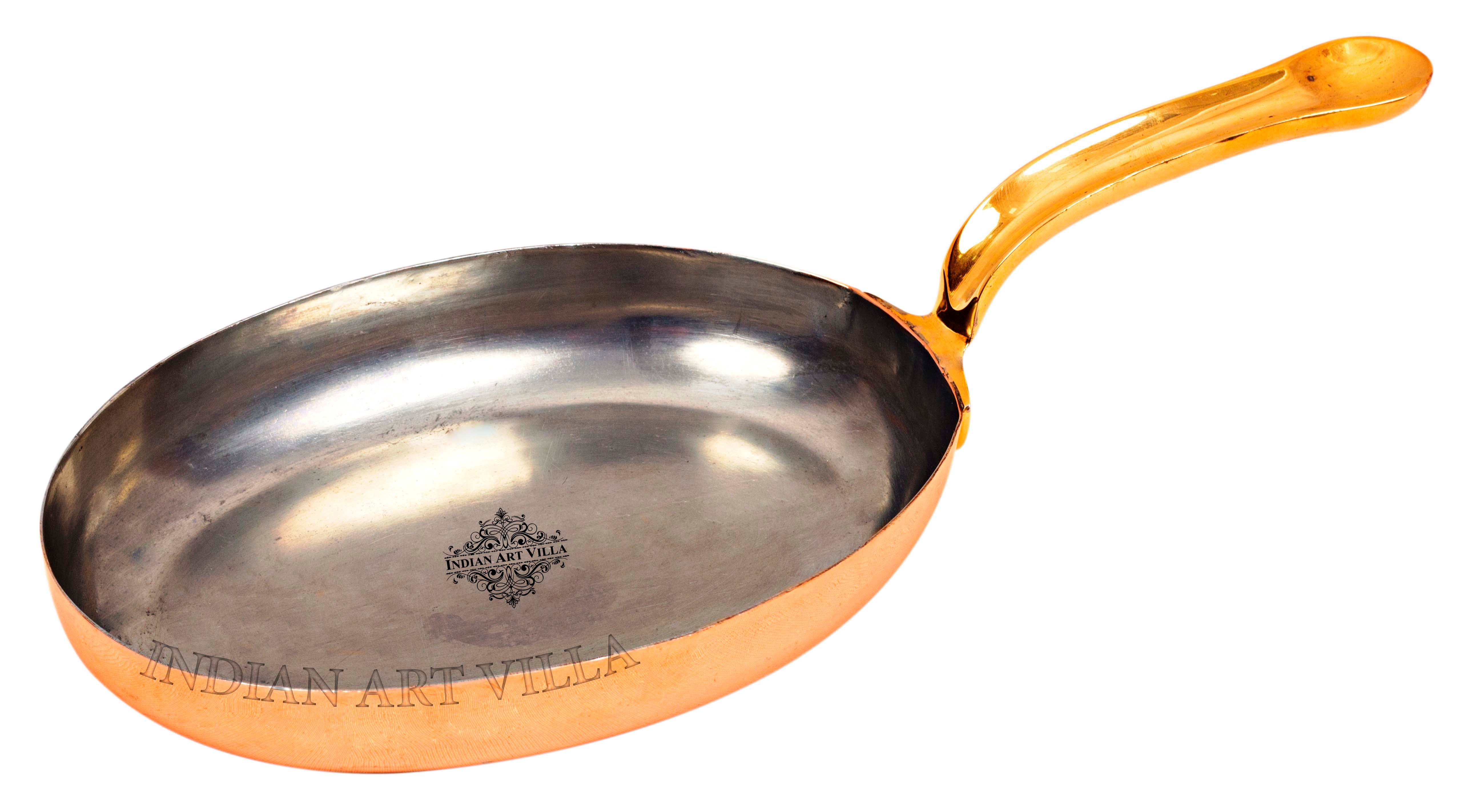 Pure Steel Copper Plain Oval Pan Inside Tin Lining with Brass Handle